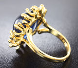 Золотое кольцо с крупным синим сапфиром 13,36 карат Золото