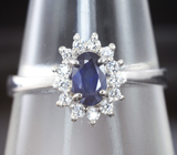 Изящное серебряное кольцо с насыщенно-синим сапфиром Серебро 925