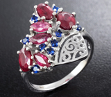 Серебряное кольцо с рубинами и лабораторными сапфирами Серебро 925