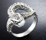 Серебряное кольцо «Змейка» с рубином и марказитами Серебро 925