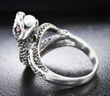 Серебряное кольцо «Змейка» с рубином и марказитами Серебро 925
