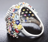 Превосходное серебряное кольцо с дымчатым кварцем и разноцветными сапфирами Серебро 925