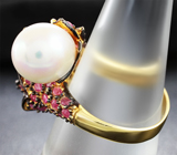 Шикарное серебряное кольцо с жемчугом и пурпурными сапфирами Серебро 925