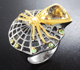 Серебряное кольцо с цитрином и цаворитами Серебро 925