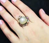 Серебряное кольцо с лунным камнем, родолитом, турмалином и розовыми сапфирами Серебро 925