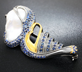 Серебряная брошь с жемчужиной барокко и синими сапфирами Серебро 925