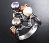 Серебряное кольцо с белым и цветным жемчугом Серебро 925
