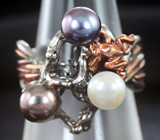 Серебряное кольцо с белым и цветным жемчугом Серебро 925