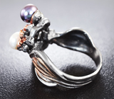 Серебряное кольцо с белым и цветным жемчугом Серебро 925