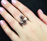 Серебряное кольцо с белым и цветным жемчугом Серебро 925