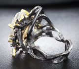 Серебряное кольцо с рутиловым кварцем, диопсидом, родолитом и изумрудом Серебро 925