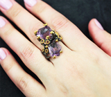 Серебряное кольцо с аметистами авторской огранки и родолитами Серебро 925