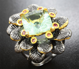 Серебряное кольцо c зеленым флюоритом и родолитами Серебро 925