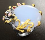 Серебряное кольцо с халцедоном, аметистами и сапфирами Серебро 925