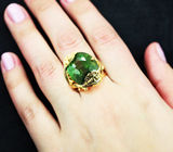 Золотое кольцо с уникальным крупным зеленым апатитом 21,8 карат  Золото