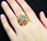 Золотое кольцо с ограненным черным опалом 1,5 карат, оранжевыми сапфирами, цаворитами и бриллиантами Золото
