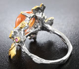 Серебряное кольцо cо спессартином, рубинами и сапфирами Серебро 925