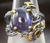 Серебряное кольцо с синим сапфиром и мозамбикским гранатом Серебро 925