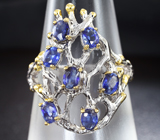 Серебряное кольцо с яркими синими сапфирами Серебро 925
