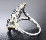 Серебряное кольцо с яркими синими сапфирами Серебро 925