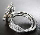 Серебряное кольцо на два пальца с танзанитом, розовым турмалином, иолитом, цаворитом и родолитом Серебро 925