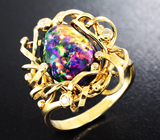 Золотое кольцо с роскошным черным опалом 3,57 карат и бриллиантами Золото
