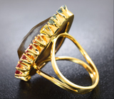 Золотое кольцо с аммолитом аммонита 21+ карат и разноцветными сапфирами Золото