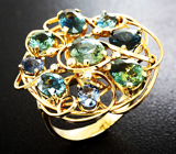Золотое кольцо с полихромными сапфирами 7,13 карат и бриллиантами Золото