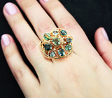 Золотое кольцо с полихромными сапфирами 7,13 карат и бриллиантами Золото