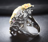 Серебряное кольцо с жемчужиной барокко, спессартином и розовыми сапфирами Серебро 925