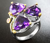 Серебряное кольцо с аметистами, цаворитами и сапфирами Серебро 925