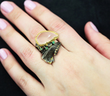 Серебряное кольцо с розовым кварцем и изумрудами Серебро 925