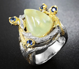 Серебряное кольцо с пренитом и синими сапфирами! Серебро 925
