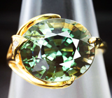 Золотое кольцо с крупным зеленым турмалином 7,47 карат и бриллиантами Золото