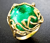 Золотое кольцо с редким крупным уральским изумрудом с эффектом «кошачьего глаза» 18,77 карат и бриллиантами Золото