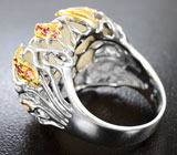 Серебряное кольцо с крупным лунным камнем с «кошачьим глазом» и сапфирами Серебро 925