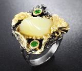 Серебряное кольцо с желтым опалом и диопсидами Серебро 925
