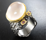 Серебряное кольцо с розовым кварцем и родолитами Серебро 925