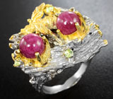 Серебряное кольцо с рубинами и перидотами