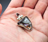 Серебряный кулон с мексиканским огненным агатом и мозамбикским гранатом Серебро 925