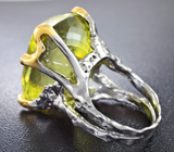 Серебряное кольцо с крупным лимонным цитрином и цаворитами Серебро 925