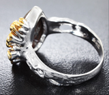 Серебряное кольцо с аммолитом аммонита и сапфирами падпараджа