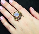 Серебряное кольцо с халцедоном, аметистами и перидотами Серебро 925