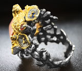 Серебряное кольцо с розовым кварцем и мозамбикскими гранатами