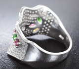 Оригинальное серебряное кольцо с турмалинами и диопсидами Серебро 925