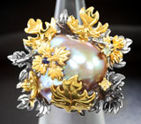 Серебряное кольцо с жемчужиной бароко и разноцветными сапфирами Серебро 925