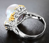 Серебряное кольцо с жемчужиной барокко и синими сапфирами