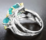 Серебряное кольцо с "неоновыми" апатитами и цаворитами Серебро 925