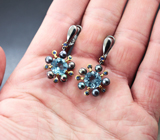 Серебряные серьги с голубыми топазами, цветным жемчугом и синими сапфирами Серебро 925