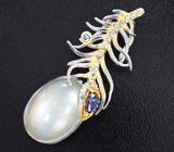 Серебряный кулон с лунным камнем и синими сапфирами Серебро 925